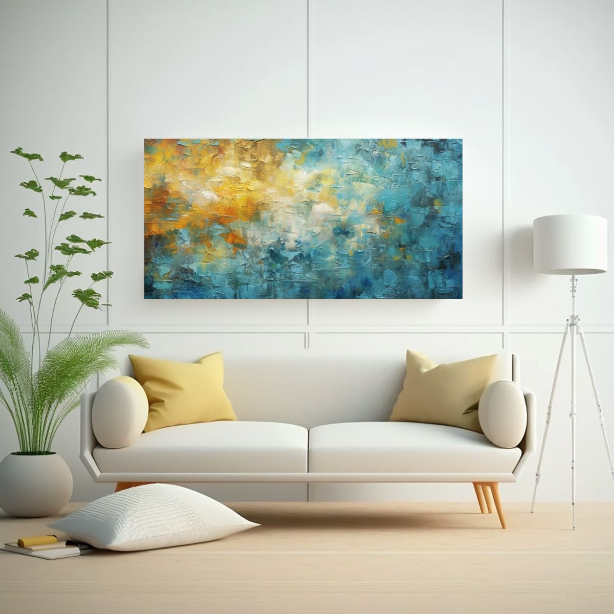 GENERICO - Pintura Horizontal Azul Amarilla Y Marrón Para D 160x80cm