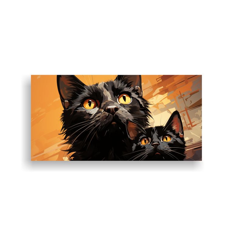 GENERICO - Cuadro Decorativo Gatos Negros En Lienzo Mirando  160x80cm
