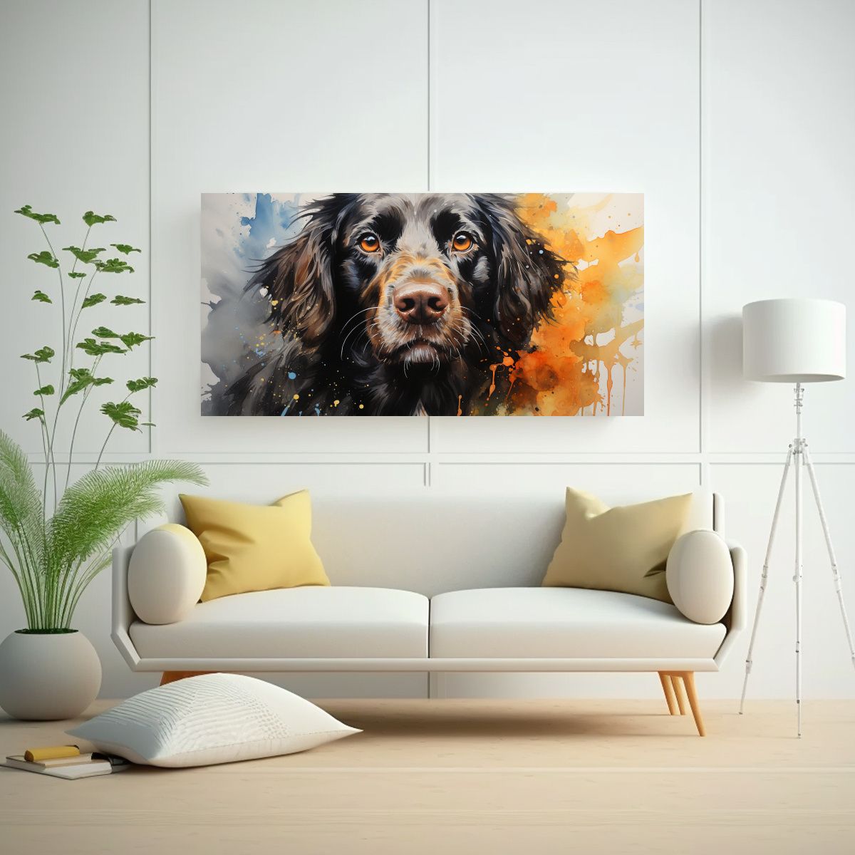 GENERICO - Cuadro Decorativo De Spaniel En Acuarelas Colorida 160x80cm