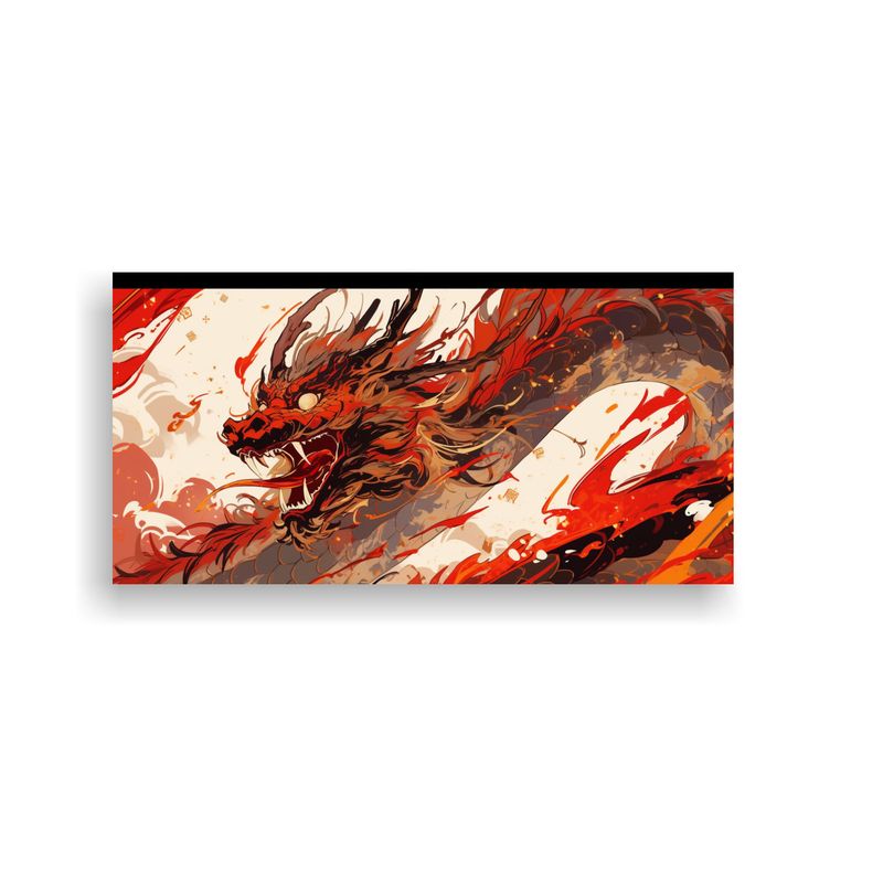 GENERICO - Cuadro Clásico Dragón Rojo Y Oro Neonoir Atmosfe 160x80cm
