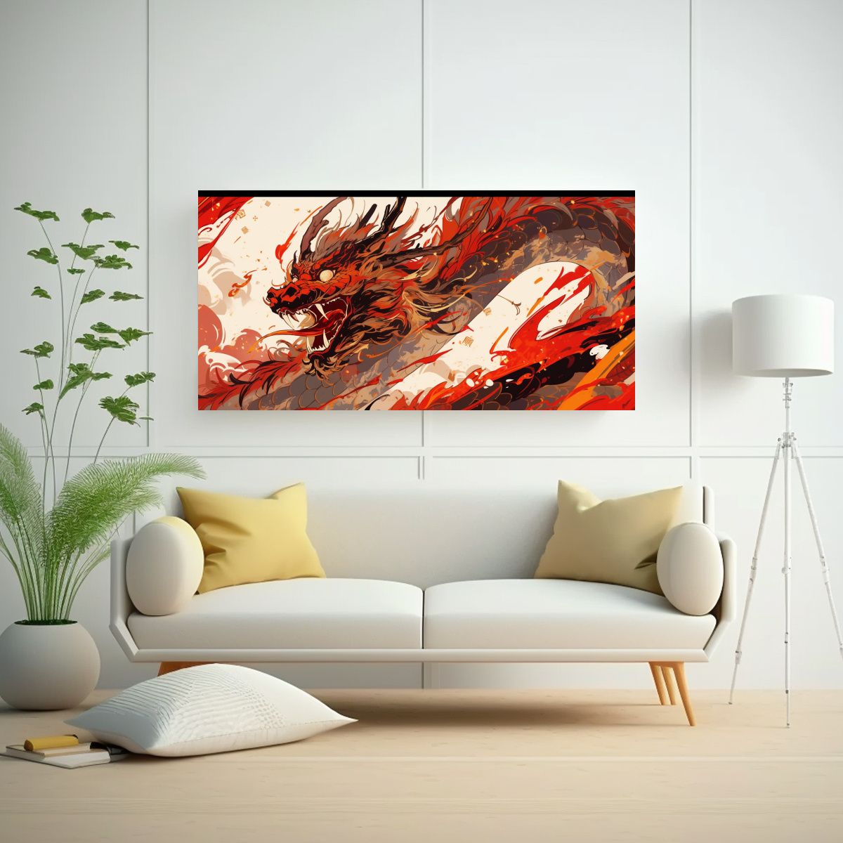 GENERICO - Cuadro Clásico Dragón Rojo Y Oro Neonoir Atmosfe 160x80cm