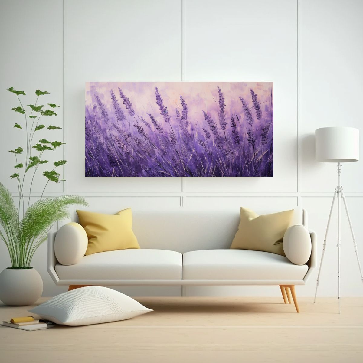 GENERICO - Cuadro En Bastidor Impreso Hierbas Tonos Lavanda A 160x80cm