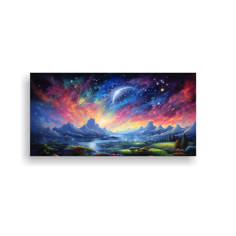 GENERICO - Cuadro Acuarela Temática Nocturna Con Arcoíris Y 160x80cm