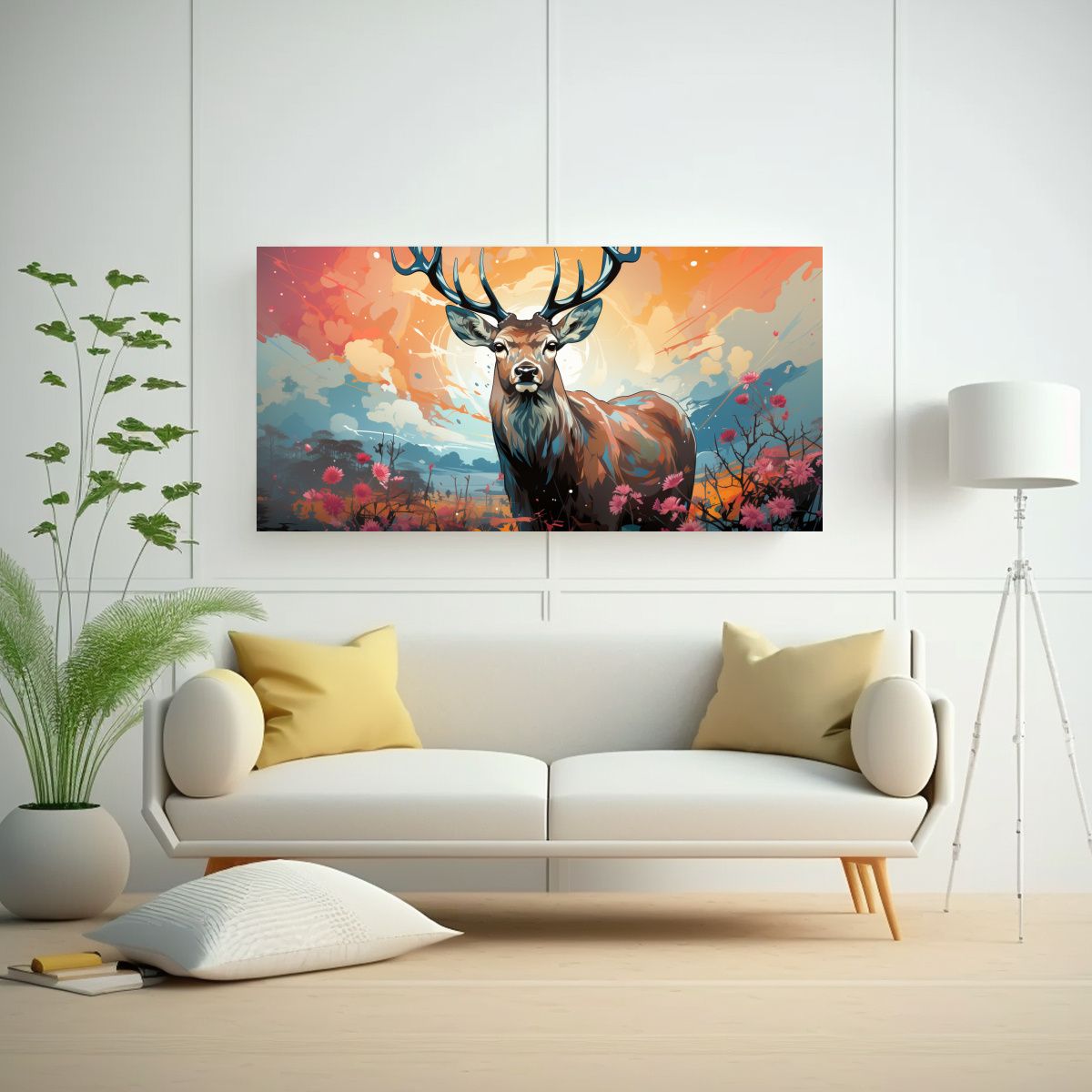 GENERICO - Cuadro Creativo Época Ciervo En Colores Coral Y L 160x80cm