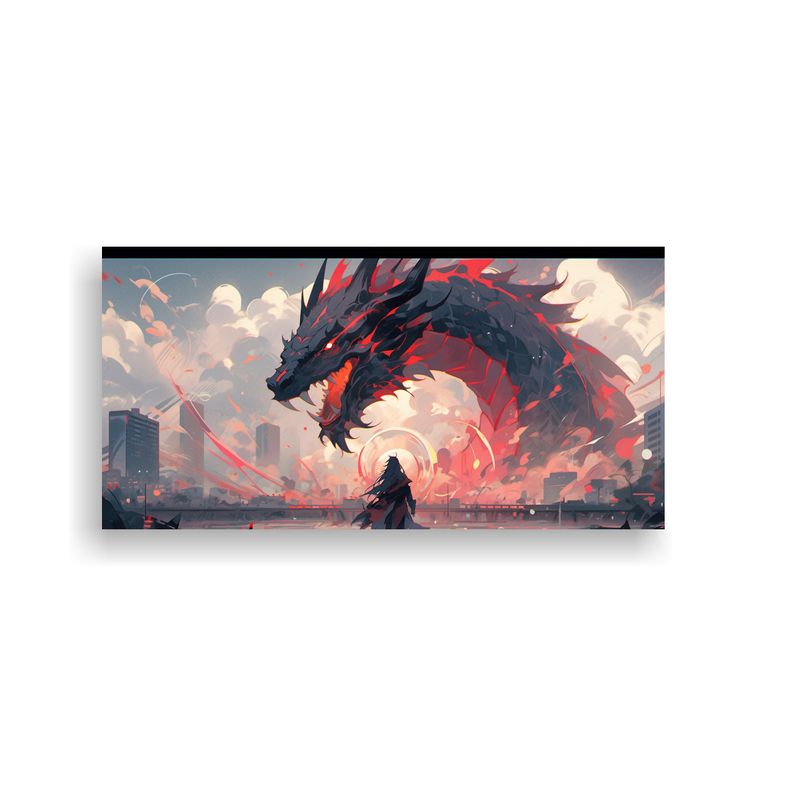 GENERICO - Pintura Decorativa Dragón En Tonos Pastel Y Rojo 160x80cm