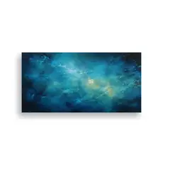 GENERICO - Pintura Abstracta Nocturna En Turquesa Arte De Pa 160x80cm