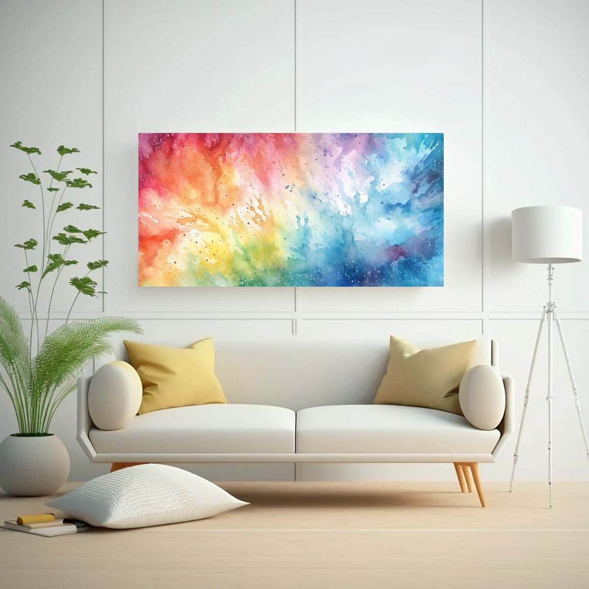 GENERICO - Cuadro Juvenil Estilo Acuarela Arcoíris En Lienzo 160x80cm