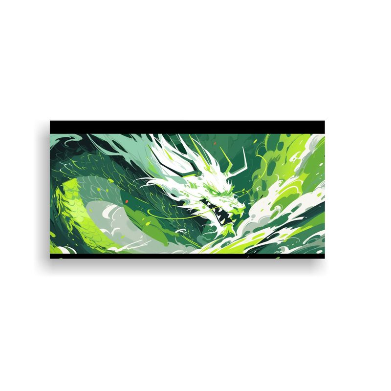 GENERICO - Cuadro Tela Dragón Verde Y Blanco Neonoir Cálid 160x80cm