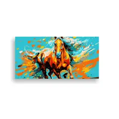 GENERICO - Cuadro De Caballito En Turquesa Y Naranja Para Dec 160x80cm