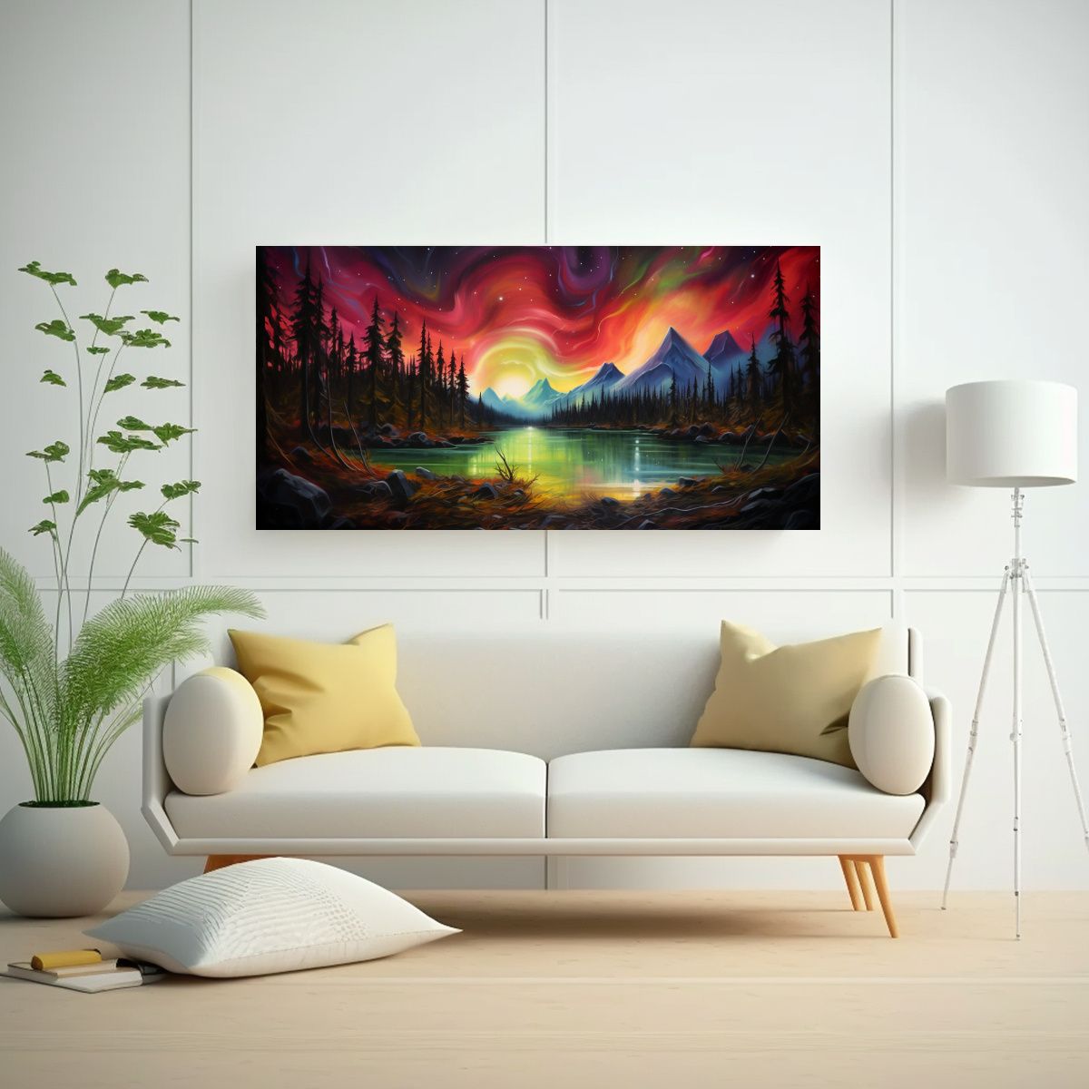 GENERICO - Cuadro Abstracto Inspirado En Aurora Boreal Con Co 160x80cm