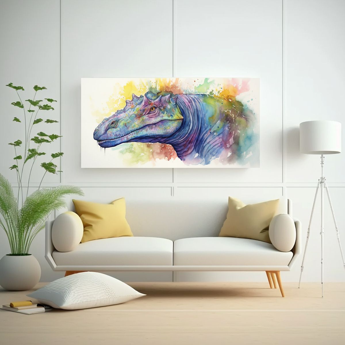 GENERICO - Pintura Exclusiva De Iguanodon En Acuarela Colorid 160x80cm