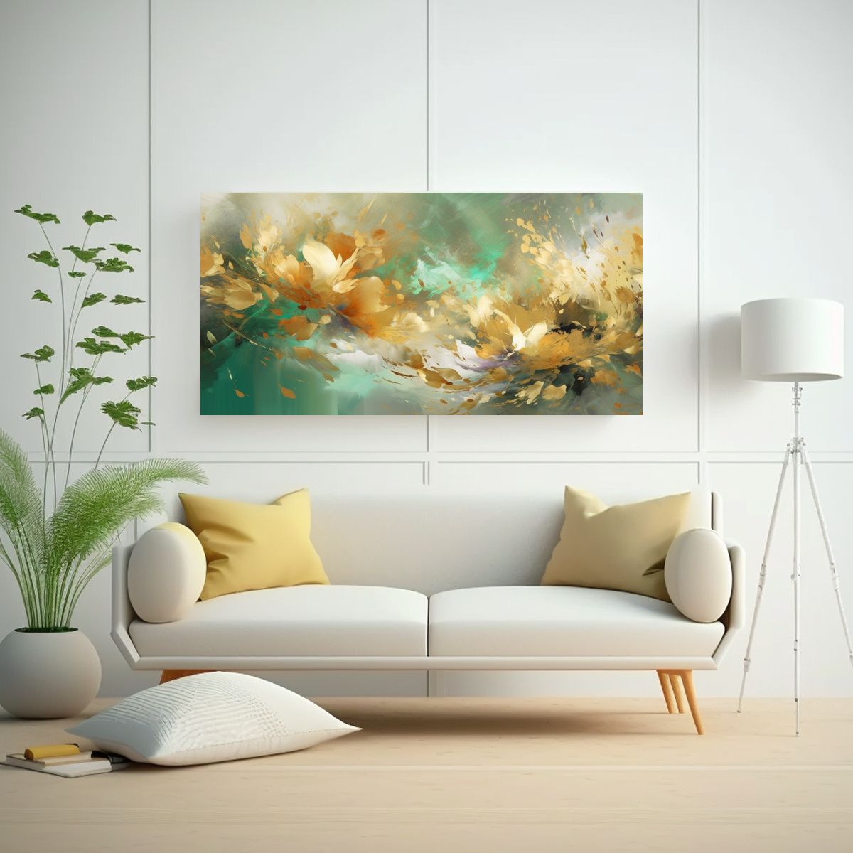 GENERICO - Cuadro Floral Abstracto En Lienzo Vintage En Tonos 160x80cm