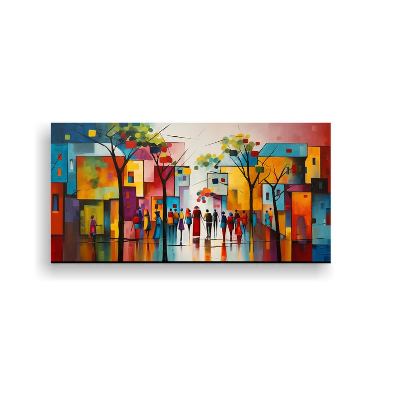 GENERICO - Pinturas Abstractas De Escena Urbana Vibrante En B 160x80cm