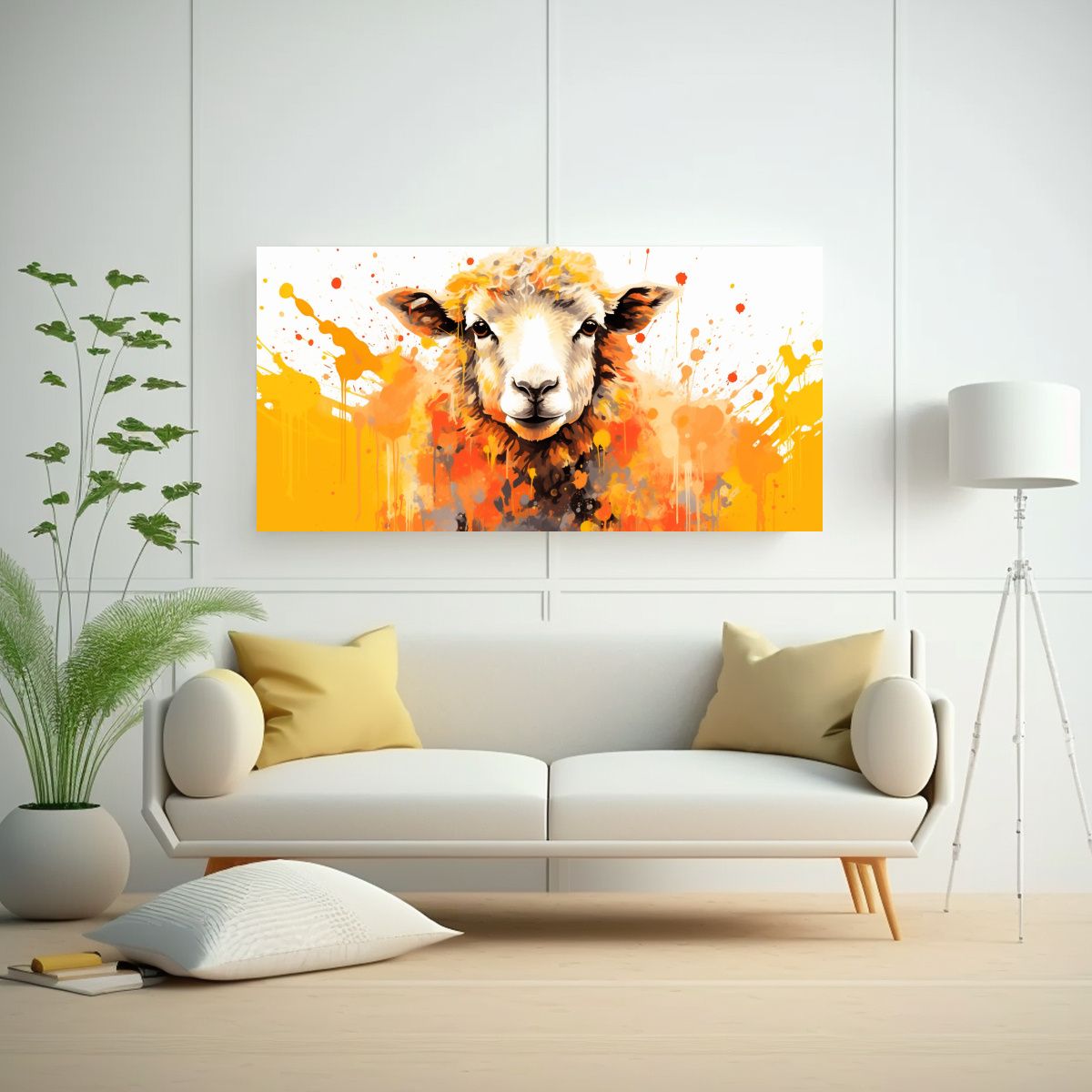 GENERICO - Pastel Y Naranja Cuadro Oveja Equilibrio Visual Ar 160x80cm