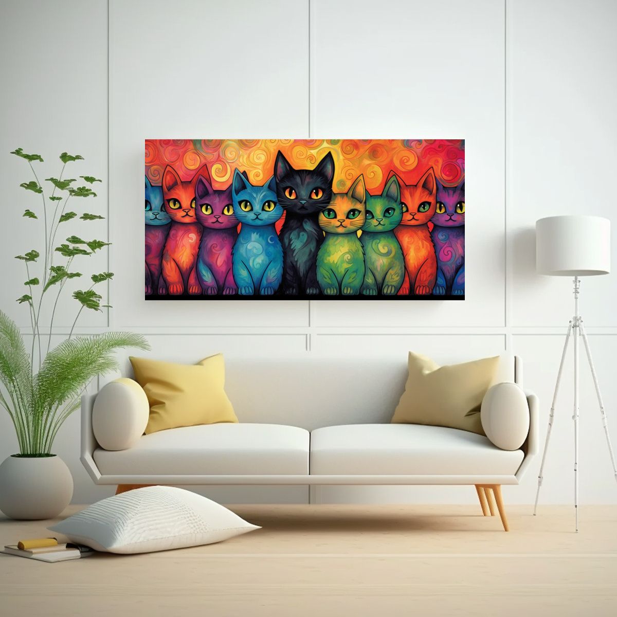 GENERICO - Pintura Espectacular De Gatos De Colores Exuberant 160x80cm