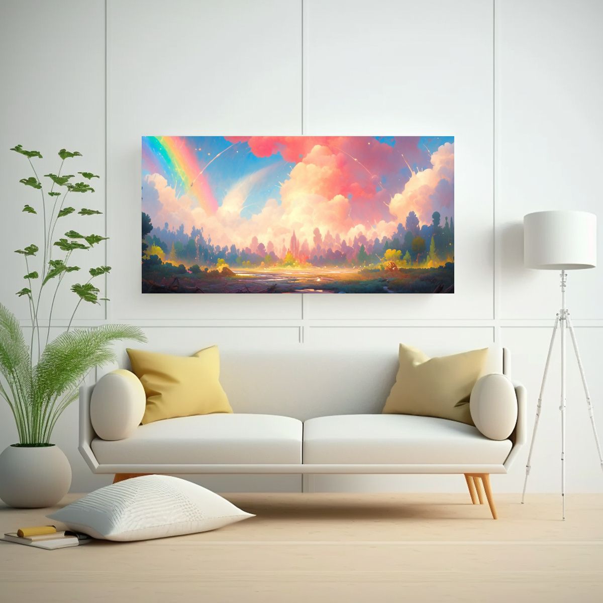 GENERICO - Pintura De Pared Abstracta Con Arcoíris Y Colores 160x80cm