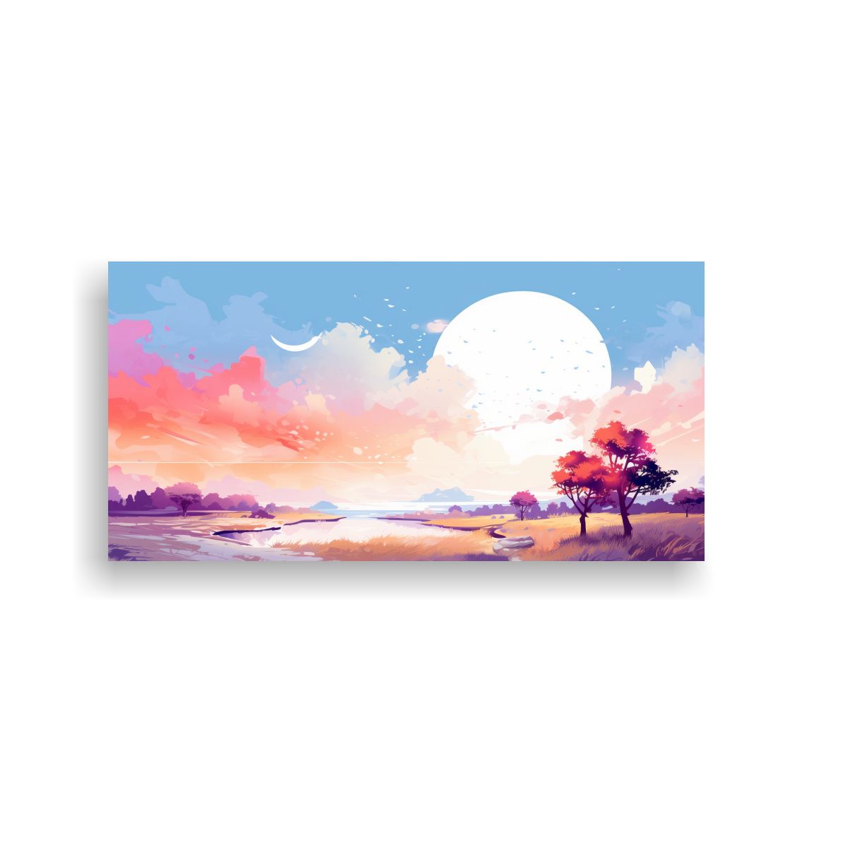 GENERICO - Paisaje Veraniego En Lienzo Con Colores Blancos De 160x80cm