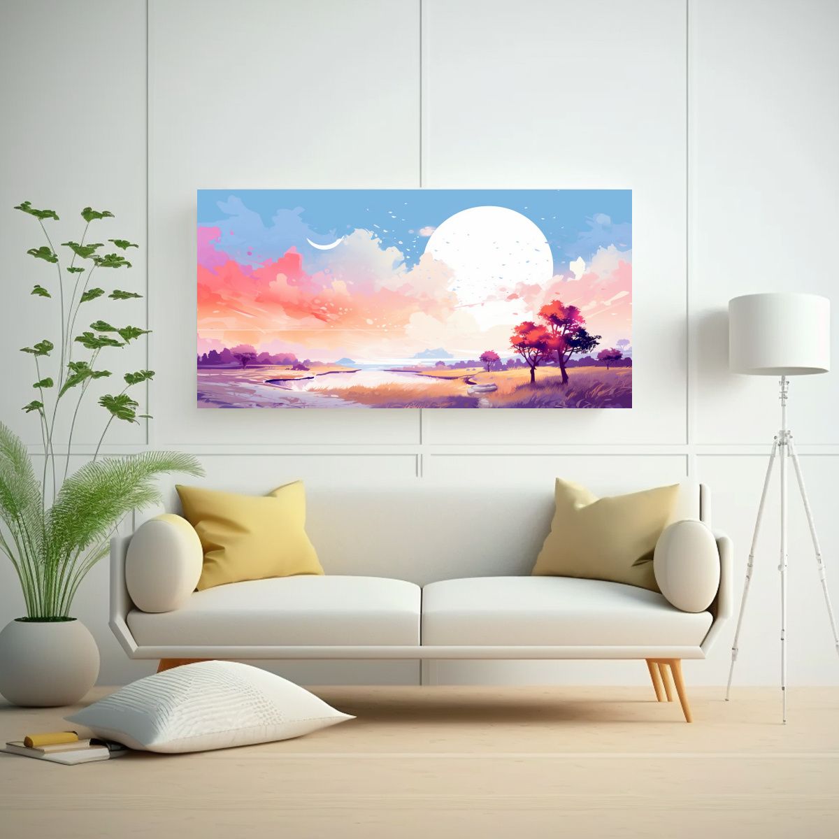GENERICO - Paisaje Veraniego En Lienzo Con Colores Blancos De 160x80cm