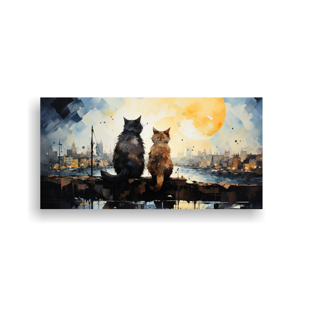 GENERICO - Gatos En Tejado Mirando Arriba Lienzo Tela Expres 160x80cm