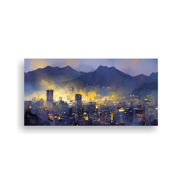 GENERICO - Cuadro Vintage Santiago Chile En Acuarelas Y Dorad 160x80cm