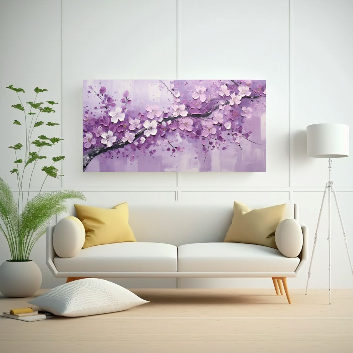 GENERICO - Pintura En Lienzo De Cerezo Morado Con Flores En D 160x80cm.
