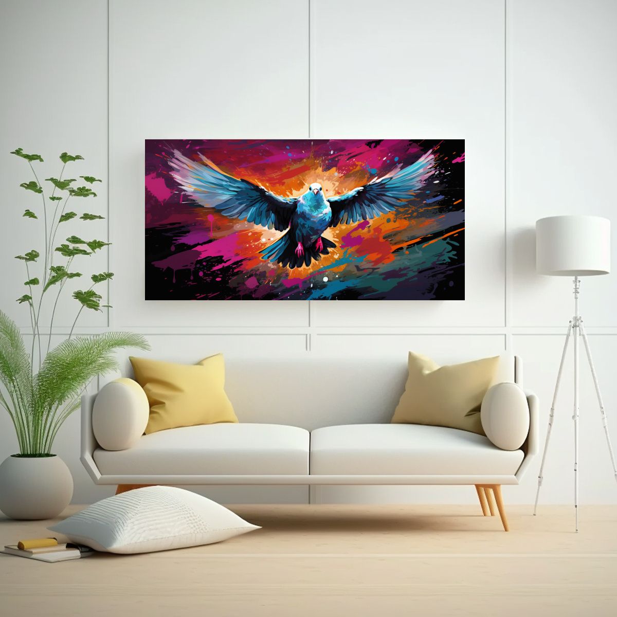 GENERICO - Pintura Neo Pop Art Paloma En Tonos Vibrantes Y N 160x80cm