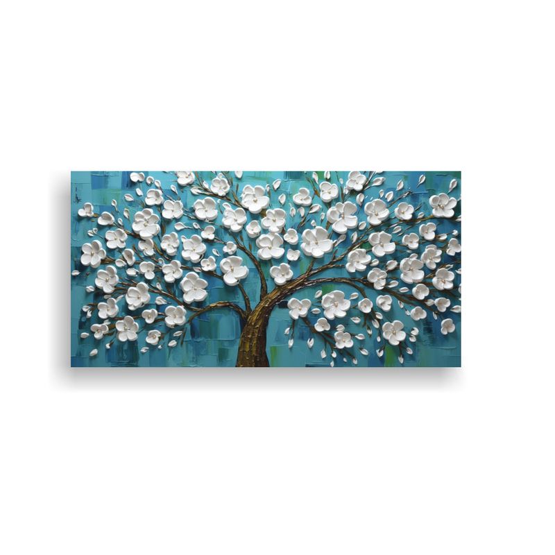 GENERICO - Cuadro Contemporáneo Acrílico árboles Flores Bl 160x80cm