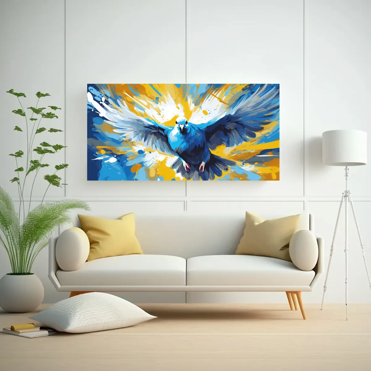 GENERICO - Lienzo Estético Pájaro Amarillo Y Azul Neo Pop A 160x80cm