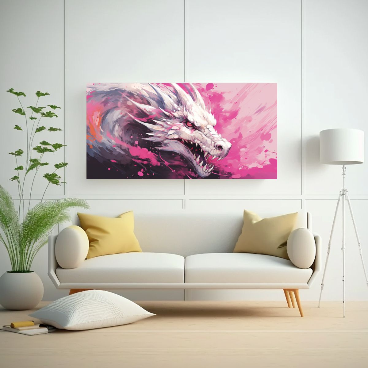 GENERICO - Lienzo Expresión Moderna Dragón Blanco Y Rosa  160x80cm