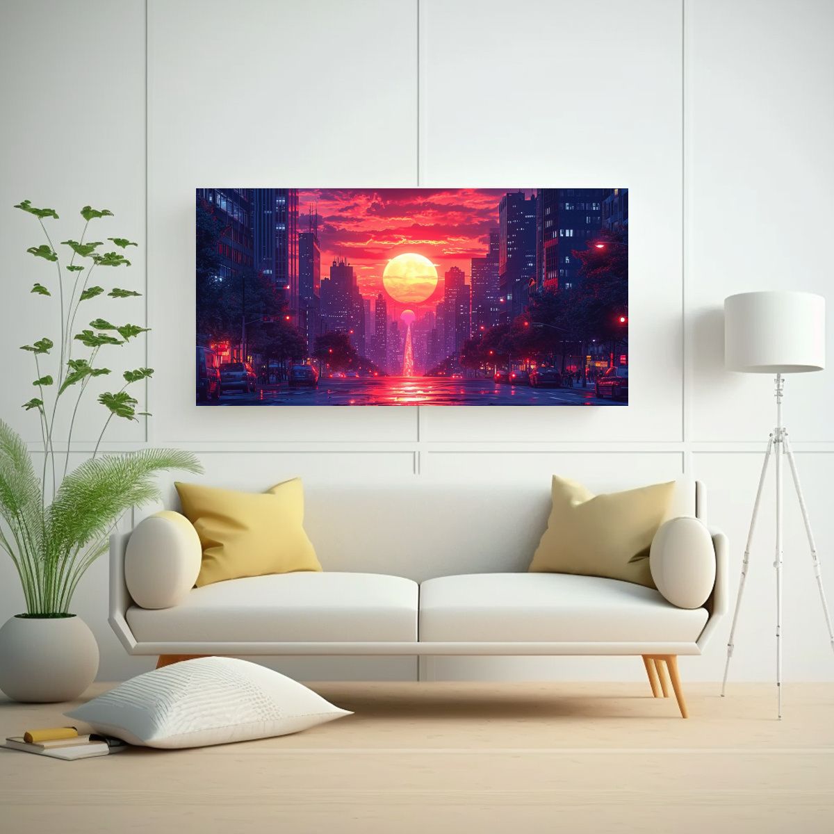 GENERICO - Cuadro Decorativo Ciudad Al Atardecer En Estilo G 160x80cm.