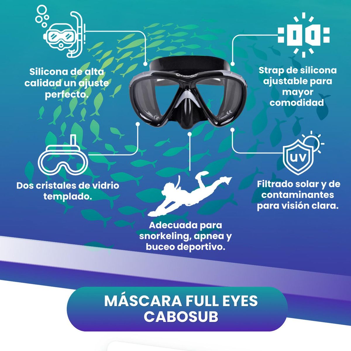 CABOSUB - Máscara para Buceo Full Eyes - Negro