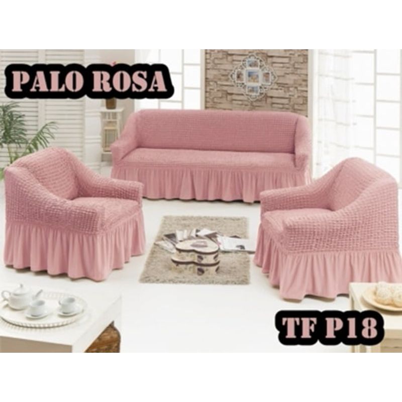 ANGELES DEL HOGAR - Pack Fundas Cubresillon Sofa Turco Cuadrille 3+ 1+1 Cuerpos  Rosado