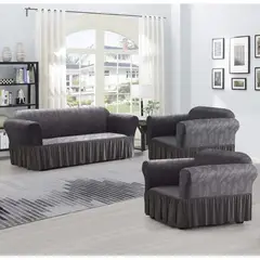 ANGELES DEL HOGAR - Pack Fundas Cubresillon Sofa Turco Liso Con Diseño 3+ 1+1 Cuerpos Gris