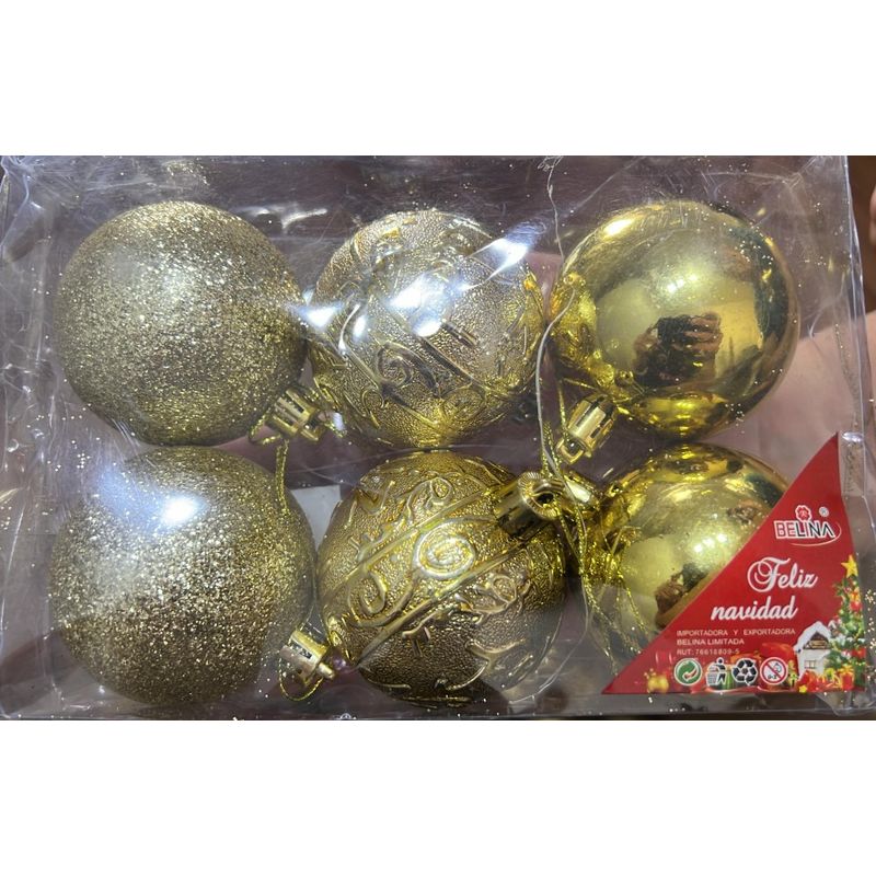 GENERICO - Set 6 Esferas Doradas Navidad 6Cm