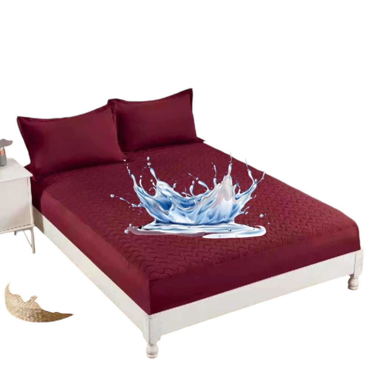 ANGELES DEL HOGAR - Cubre Colchon Impermeable King Burdeos