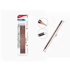 GENERICO - Lápiz Grafito HB Rayas Naranja con Negro 4pcs