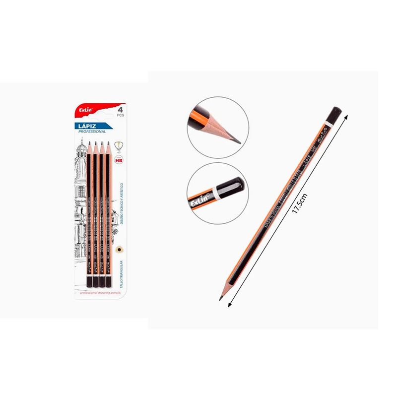 GENERICO - Lápiz Grafito HB Rayas Naranja con Negro 4pcs