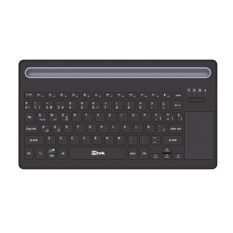UTEK - Teclado Inalámbrico con Touchpad Bluetooth 5.0 y 2,4Ghz Recargable