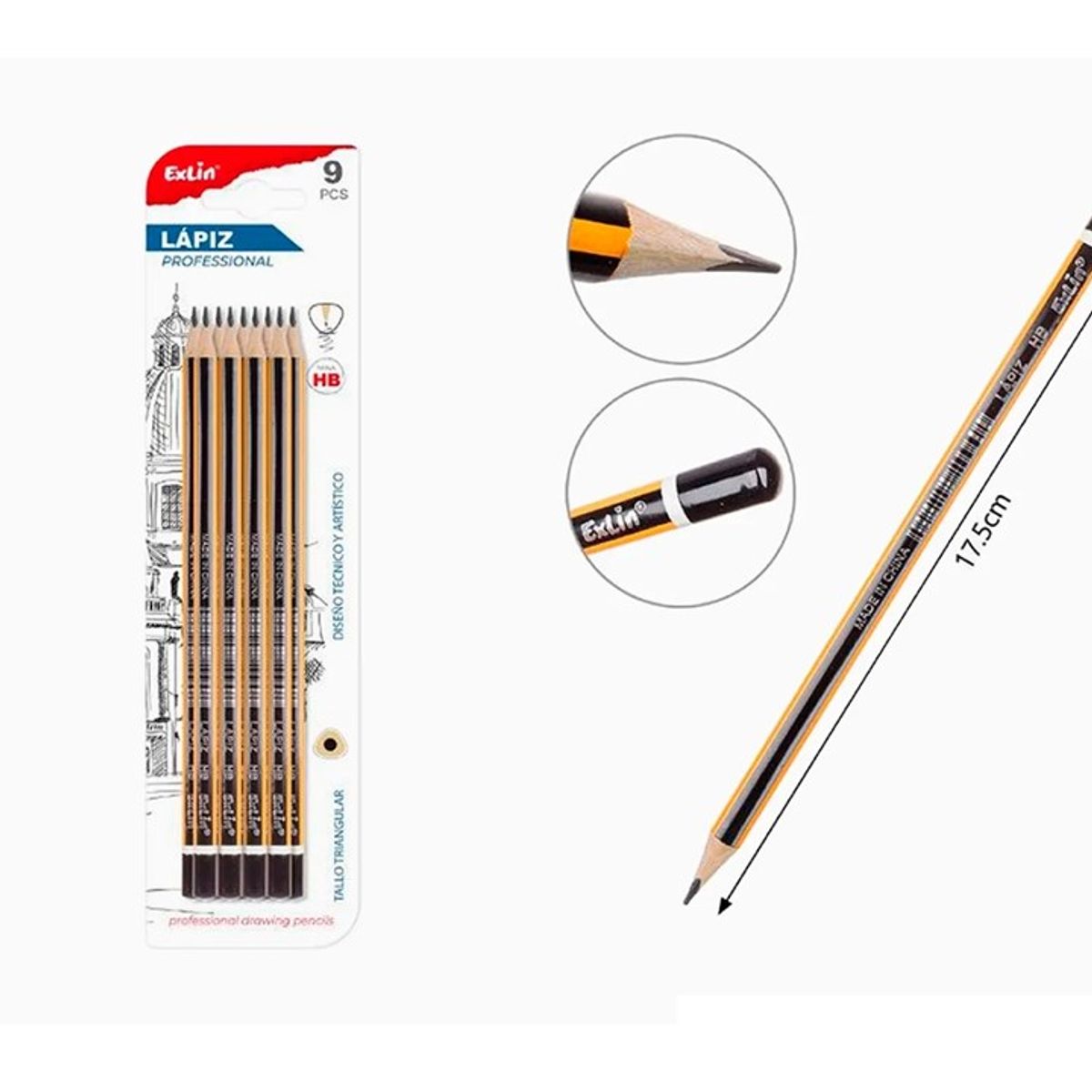 GENERICO - Lápiz Hexagonal Liso Amarillo 4pcs