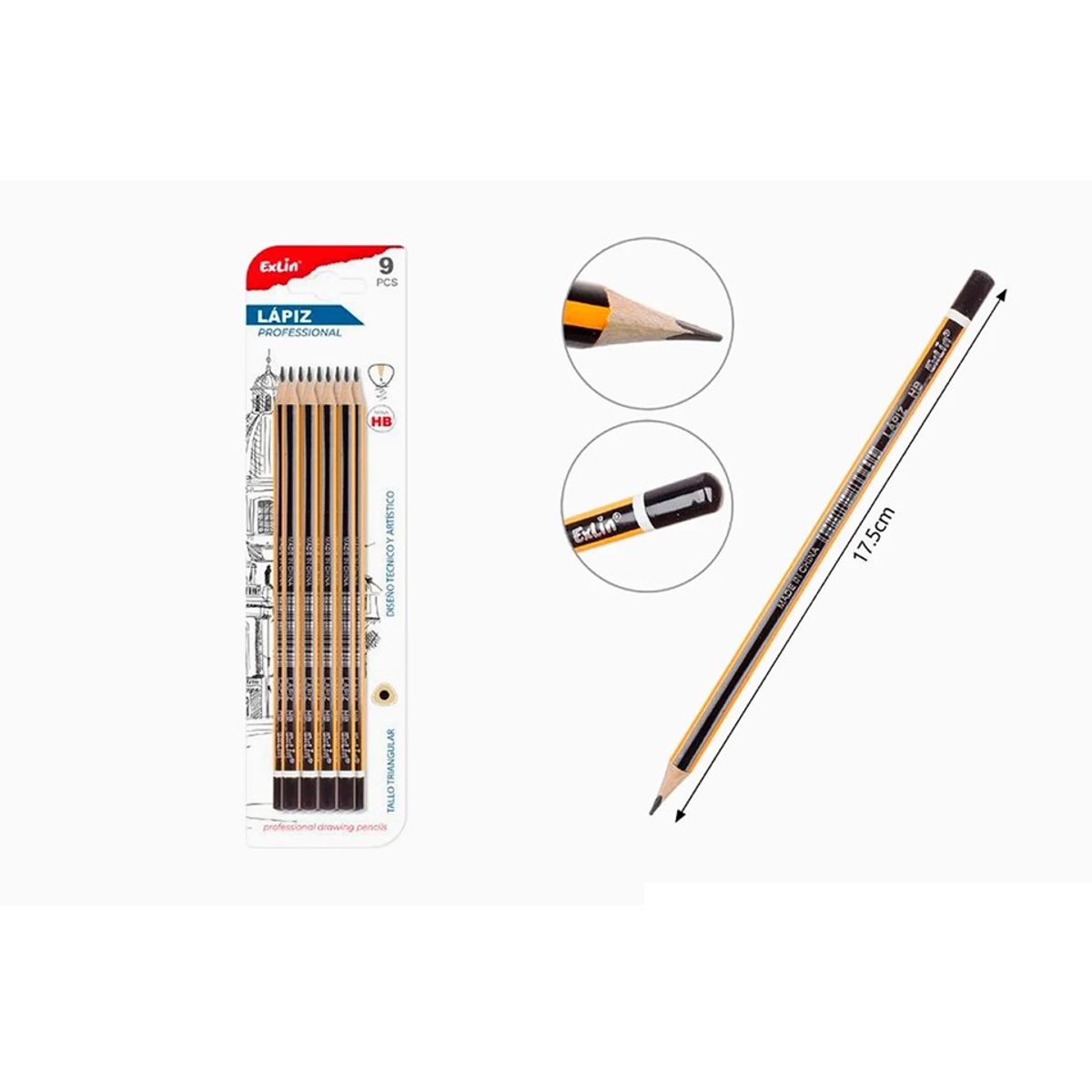 GENERICO - Lápiz Hexagonal Liso Amarillo 4pcs