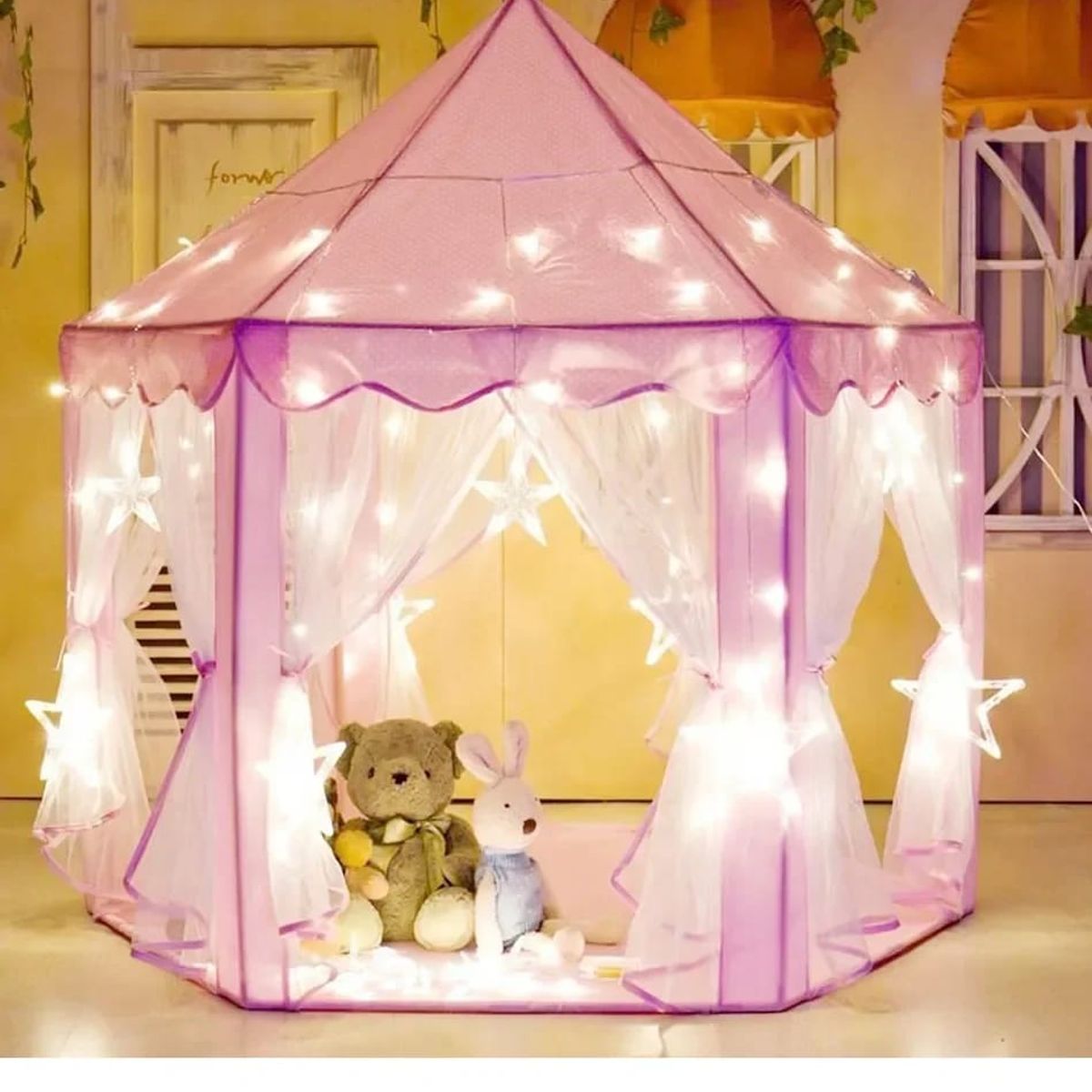 GENERICO - Carpa Casita juegos infantil con cortinas rosada