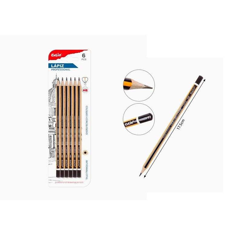 GENERICO - Set de Lápiz Rayas Amarillas con Negro 6 pcs