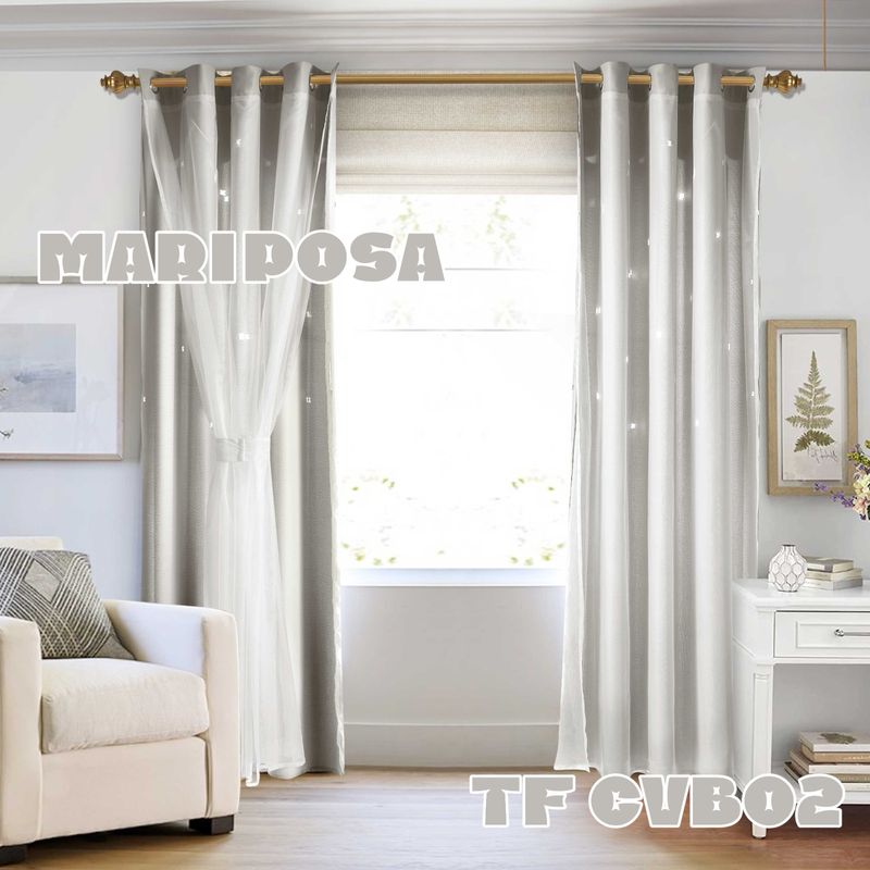 ANGELES DEL HOGAR - Cortina Con Visillo diseño Mariposas 2 Paños Gris