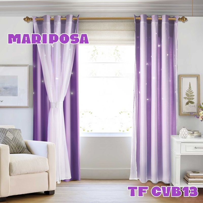 ANGELES DEL HOGAR - Cortina Con Visillo diseño Mariposas 2 Paños Violeta