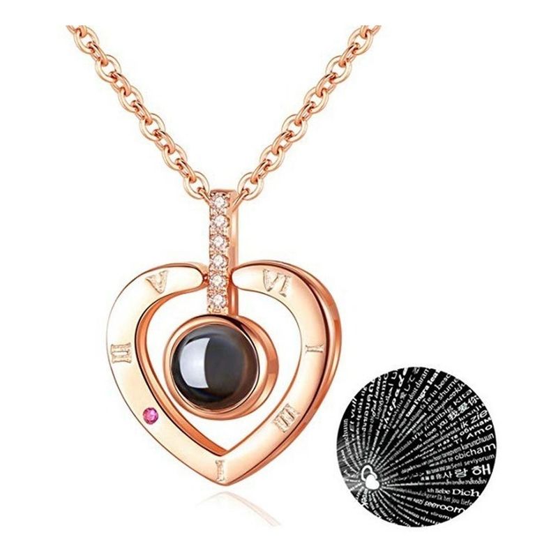 GENERICO - Collar Te Amo 100 Idiomas Corazón Numeros Romanos Dorado
