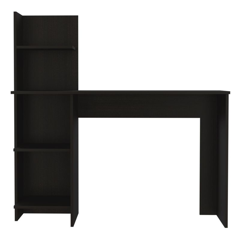 FMFURNITURE - Escritorio Con Biblioteca 4 Repisas - Negro 120x120x45 cm