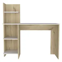 FMFURNITURE - Escritorio Con Biblioteca 4 Repisas Fm-066C - Café Claro Y Blanco