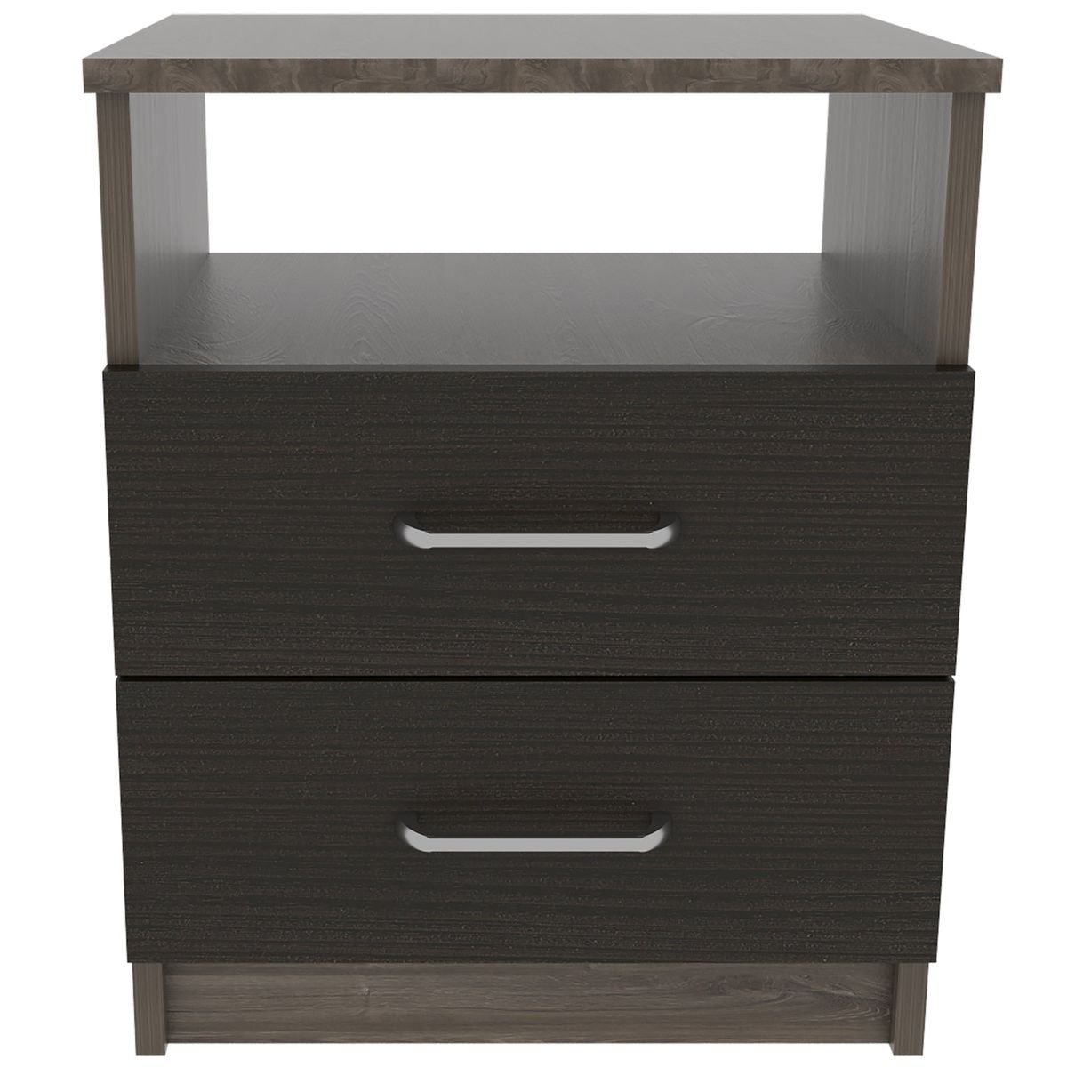 FMFURNITURE - Velador 2 Cajones - Negro 50.7x40.7x33 cm