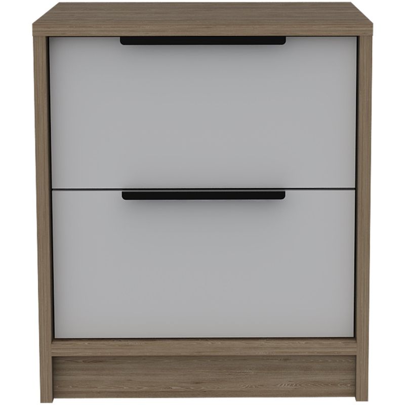 FMFURNITURE - Velador 2 Cajones - Café Claro y Blanco 48x41x36.5 cm.