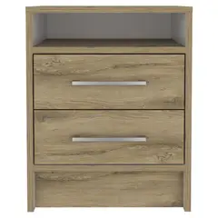 FMFURNITURE - Velador 2 Cajones - Café Claro 50.7x40x37.3 cm